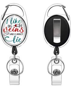 lot 1989 image: Funny Nurse Badge Reel Holder Retractable with Carabiner and Inspirational Svana Bracelet
