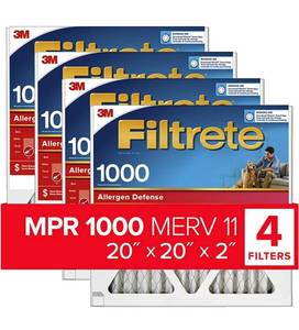 lot 1996 image: Filtrete 20x20x2 AC Furnace Air Filter, MPR 1000, Micro Allergen Defense, 4 Pack