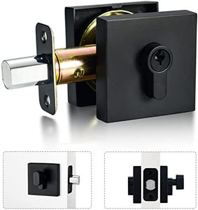 lot 46088 image: HIEMEY Square Single Cylinder Deadbolt Door Lock Set, Modern Contemporary Keyed Deadbolt for Front Entry Door, Matte Black