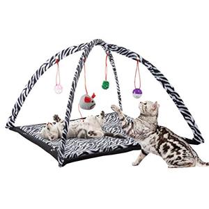 lot 49179 image: PETMAKER Cat Activity Center- Interactive Play Area Station for Cats, Kittens with Fleece Mat, Hanging Toys, Foldable Design for Exercise, Napping