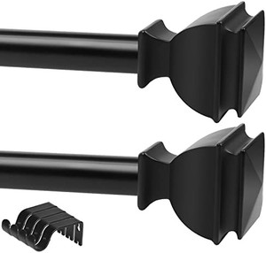 lot 49184 image: Ezalia 2 Pack 1 Curtain Rods for Windows 38 to 72 Inch Black Curtain Rod with 1 Inch Pole, Extendable Single Window Rods with Square Finials, Drapery Rods for Window Treatment, Matte Black