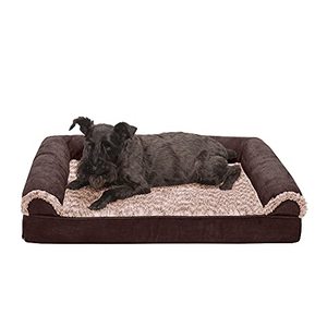 lot 49200 image: CALM-N-COMFY Pet Bed for Dogs & Cats - Tonal Faux Fur & Suede Sofa Egg Crate Orthopedic Dog Bed, Removable Washable Cover, Espresso, Medium