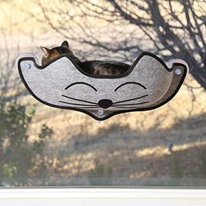 lot 49201 image: K&H PET PRODUCTS EZ Mount Window Cat Bed Gray with Kitty Face  (27 X 11 X 6)