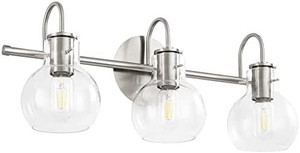 lot 49226 image: SOLFART Brushed Nickel Bathroom Lighting Fixtures Over Mirror Modern Glass Shade Vanity Lights Wall Sconce (3 Lights)