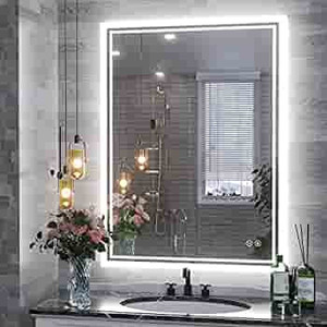 lot 49239 image: Tokeshimi LED Mirror LED Anti-Fog Bathroom Mirror with Light, 3 Color Dimmable Touch Switch, White  (32 x24)