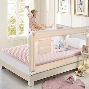 lot 49240 image: WELSPO 70 Inches Bed Rail For Toddlers Fold Down Safety Baby Bed Guard Swing Down Bedrail For Convertible Crib, Kids Twin, Double, Full Size Queen & King Mattress, Beige Upgraded (1 Pack)