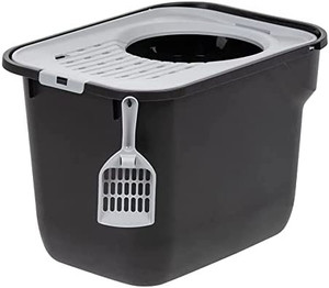 lot 49934 image: QIAOLI Square Large Top Entry Cat Litter Box with Cat Litter Scoop Easy Clean No Smell Cat Litter Tray for Cats Supplies, Black