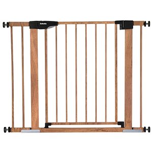 lot 49947 image: Babelio Metal Baby Gate with Wood Pattern, 29-40 Easy Install Pressure Mounted Dog Gate, No Drilling, No Tools Required, Ideal for Stairs and Doorways, with Wall Protectors and Extenders
