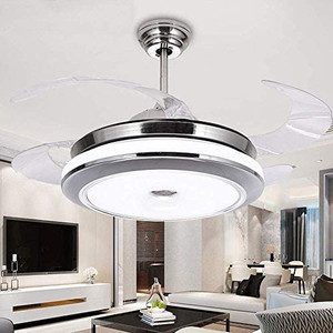 lot 49961 image: Lighting Counter 42 Retractable Ceiling Fan With Light Modern Invisible Ceiling Fan Chandelier with Remote Control Dimmable Indoor Fan Light for Living Room Dining Room