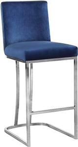 lot 49962 image: Meridian Furniture Heidi Collection Modern  Contemporary Velvet Upholstered Counter Stool with Polished Chrome Metal Legs, Navy  (16 W x 19.5 D x 36.5 H)