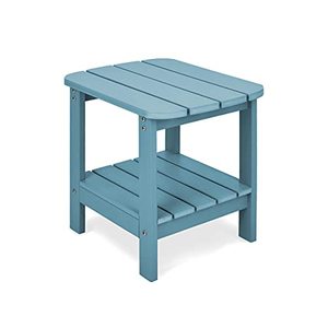 lot 49964 image: Patio Watcher Outdoor Rectangular Adirondack Side Table, Weather Resistant Poly Lumber End Table, Turquoise