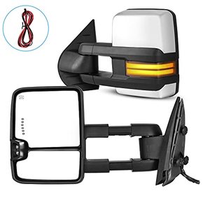 lot 49972 image: AUTOSAVER88 Towing Mirrors Compatible with 2007-2014 Chevy Silverado Tahoe Suburban, GMC Sierra Yukon, Switchback LED Tube Turn Signal Light Power Heated Telescoping Tow Mirrors Pair Set, Chrome