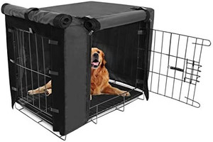 lot 49983 image: Durable Dog Crate Cover Double Door for Large pet Kennel Covers Universal Fit for 24 30 36 42 48 inches Wire Dog Crate, Black   (May not be exact stock photo)