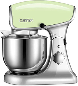 lot 49987 image: OSTBA All Metal 5.5QT Tilt-Head Electric Stand Mixer 8 Speeds, Whisk, Dough Hook, Wire Whip & Pouring Shield for Home Cooking, 600W, Dishwasher Safe Bowl, Green   (Tested & works)