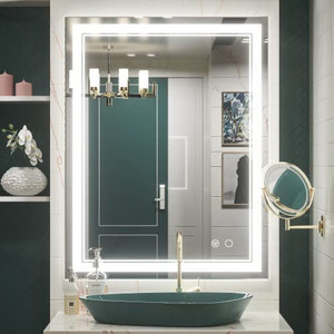 lot 49989 image: Keonjinn 36 x 28 Inch LED Mirror Bathroom Mirror with Lights, LED Vanity Mirrors, Adjustable WhiteWarmNatural Light, Wall Mounted Anti-Fog Dimmable LED Lighted Makeup Mirror  (HorizontalVertical)   (Retails $249)