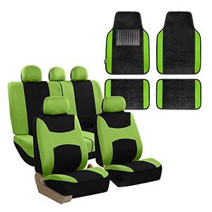 lot 51189 image: FH Group Light & Breezy Cloth Seat Full Car Seat Covers with Carpet Floor Mats, Universal Fit, Green and Black  (FB030115)