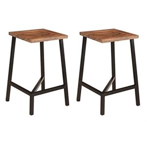 lot 74453 image: 62414 Coast to Coast Set of 2 Hill Crest 24 Solid Wood and Iron Counter Height Barstools Brownstone & Black - Bar Stool Made in INDIA