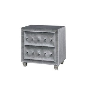 lot 74460 image: Furniture of America Traditional Fabric and Solid Wood Night Stand With Button Tufting Gray