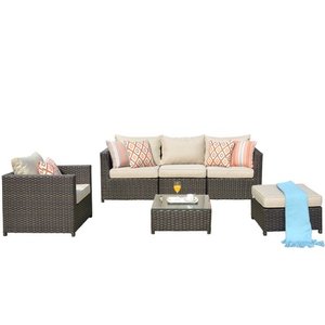 lot 74466 image: Ovios Patio Furniture Deep Seat Wicker 2 Corner Sofas and One Tea Table with Cushions
