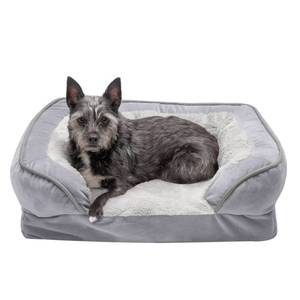 lot 74473 image: FurHaven Pet Dog Bed Convolute Orthopedic Perfect Comfort Velvet Waves Sofa-Style Couch Pet Bed for Dogs & Cats, Granite Gray, Small