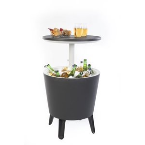 lot 74488 image: Keter Modern Cool Bar and Side Table Outdoor Patio Furniture with 7.5 Gallon Beer and Wine Cooler Gray