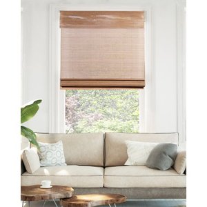 lot 74516 image: CHICOLOGY Cordless Bamboo Roman Shade Acorn (Room Darkening) 29 W X 64 H