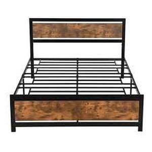 lot 74498 image: Metal and Wood Platform Bed - Black