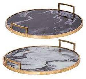 lot 74507 image: A and B Home Black and Gold Decorative Trays - Set of 2