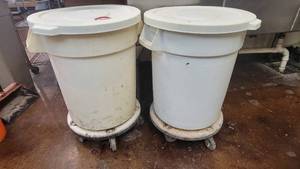 lot 10155 image: (2) Medium Size Rubbermaid Brute Trashcans W Lids