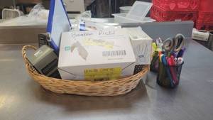 lot 10389 image: Assorted Office Supplies, Bamboo Knotted Skewers, and More