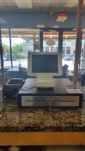 lot 10390 image: Clover W an IPad, Cash Register Drawers. and a Card Reader