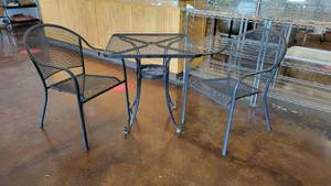 lot 10403 image: Square Metal Outdoor Table W 2 Chairs