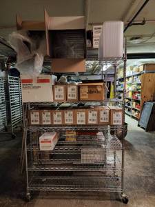 lot 15466 image: 5 Tier Metro Shelf on Wheels - Contents Included