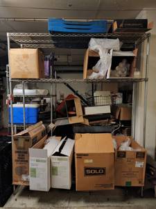 lot 15468 image: 3 Tier Metro Shelf with Contents ( To Gos and Cups )