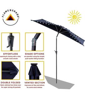 lot 4053 image: FLAME&SHADE 9 ft Solar LED Light Half Outdoor Umbrella Patio Table and Market Umbrella with Push Button Tilt, Navy Blue