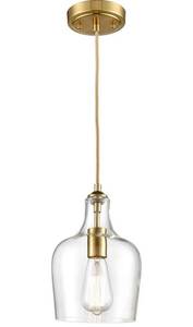 lot 4056 image: HYDELITE Modern Brushed Gold Pendant Light with Bell Shape Clear Glass Adjustable Cord Hanging Light for Living Room Kitchen Island Chandelier��