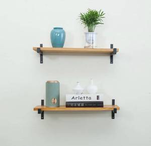lot 4058 image: Rustic Kitchen 2-Tiers Wood Wall Shelf with Metal Bracket Also Multi Use Can Be Used As a Spice Rack Living Room or Bedroom Wall Shelf(Depth 10in) (24in, Black-Yellow)