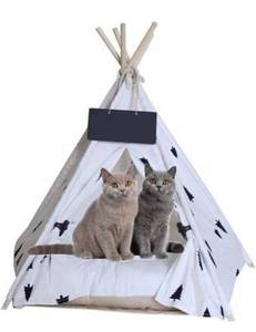 lot 4062 image: Saim Pet Teepee Tent,CatDog Bed,Cat Puppy Little House Come with Thick Cushion & Blackboard for Pets Under 15 Pounds