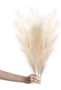 lot 4069 image: Decolca Faux Pampas Grass Tall Decor - 43 Inches Large Fluffy, Artificial & No Shedding Pampas Grass, Floor & Office Vase Filler for Boho Home & Wedding DecorFake Pampas Grass Decor (Beige, 3 Stems)