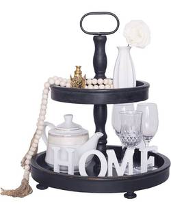 lot 4073 image: MAONAME Black 2 Tiered Tray Stand, Distressed 2 Tier Tray, Farmhouse Tiered Tray Decor, 2 Tier Serving Tray, Wood 2 Tier Tray for Coffee Bar, Kitchen Counter