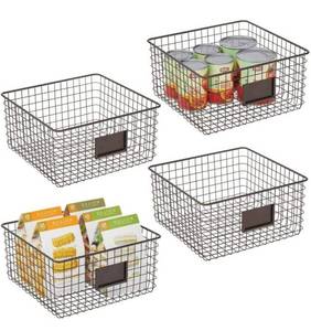 lot 4074 image: mDesign Farmhouse Decor Metal Wire Food Organizer Storage Bin Baskets with Label Slot for Kitchen Cabinets, Pantry, Bathroom, Laundry Room, Closets, Garage - 4 Pack - Bronze