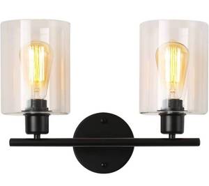 lot 4076 image: Salaiwei Bathroom Vanity Light Fixtures, 2-Light Industrial Sconces Wall Lighting with Clear Shade, Black Vanity Light for Mirror, Kitchen, Living Room, Bedroom, Hallway(Black, 2 Lights)