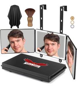 lot 4104 image: SELF FIND 2.0 Large Size 3 Way Mirror for Self Hair Cutting with 3 Color Ring Light, Premium Self Haircut Mirror, Rechargeable 360° Barber Mirror with Height and Light Adjustable
