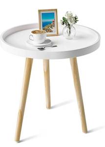 lot 4106 image: Side Table, OTTOLIVES White End Table, Small Sofa End Table Indoor Accent Table for Small Spaces, Living Room, Bedroom, Balcony, Easy Assembly Decor Bedside Table with Wood Legs (Wood)