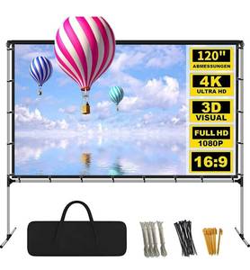 lot 4110 image: Projector Screen with Stand 120 Inch Foldable Portable Movie Screen 16��9 HD 4K Double Sided Projection Movies Screen with Carry Bag for Indoor Outdoor Home Theater Backyard Cinema Travel