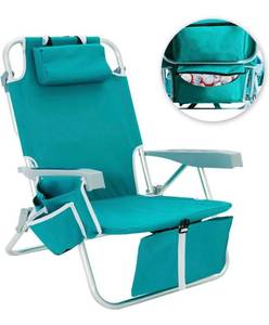 lot 4120 image: BLUU Backpack Beach Chairs for Adults, 5-Position Lay Flat Outdoor Folding Beach Chairs, Lightweight Portable Low Classic Backpack Chair with Cooler & Cup Holder��Turquoise��
