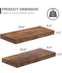 lot 4121 image: QEEIG Floating Shelves Wall Shelf 24 inches Long Farmhouse Bathroom Shelfs Set of 2 Bedroom Walls Mounted Shelve 24 x 9, Rustic Brown (008-60BN)
