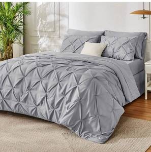 lot 4126 image: Bedsure King Size Comforter Set 8 Pieces- Pintuck King Bedding Set, Pinch Pleat Grey King Size Bed in A Bag with Comforters, Sheets, Pillowcases & Shams, Kids Bedding Set