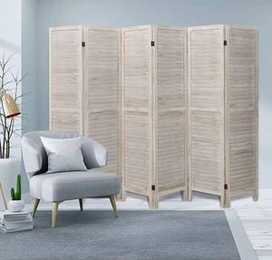 lot 4130 image: ECOMEX 6 Panel Wood Room Divider, Folding Room Divider Privacy Screen 5.6Ft Tall, Freestanding Louvered Divider Screen for Home Office Restaurant Bedroom(White)