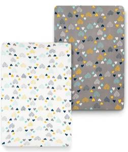 lot 4140 image: COSMOPLUS Stretch Fitted Pack n Play Playard Sheets 2 Pack for Mini Crib Sheet Set,Pack n Play Mattress Cover, Ultra Stretchy Soft,Heart Pattern